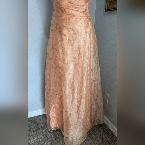 Beautiful Vintage Tangerine Gown with Gold Florals - Picture 8 of 17